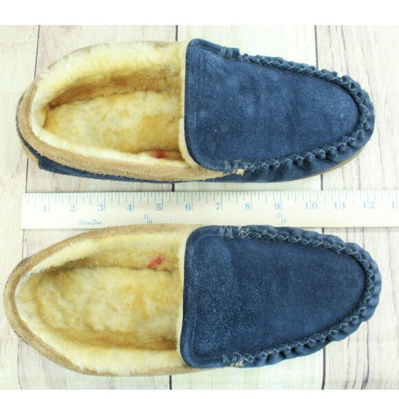 *LL Bean Blue Suede Wicked Good Shearling Lined Venetian Slippers Size 12 Inches - Picture 7 of 9